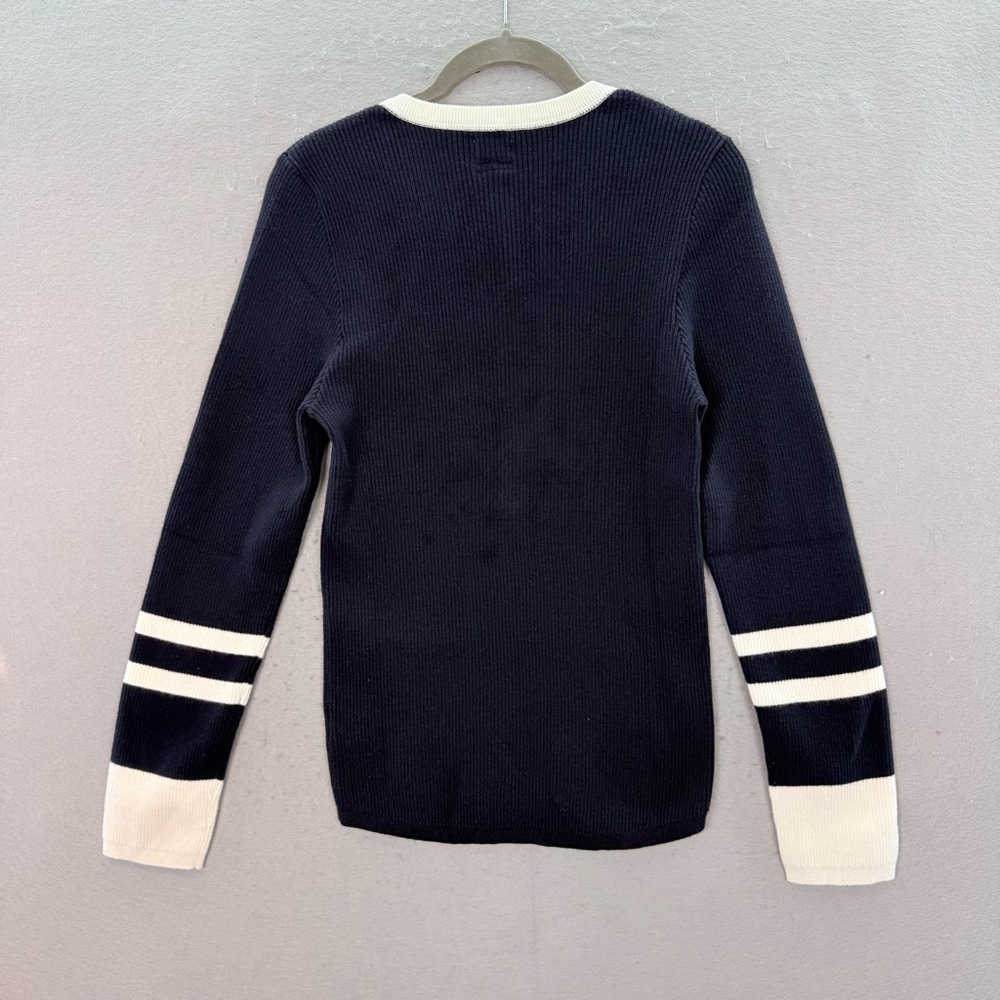 Faherty - women’s Mikki Henley navy white sweater organic cotton cashmere top L - Picture 8 of 8